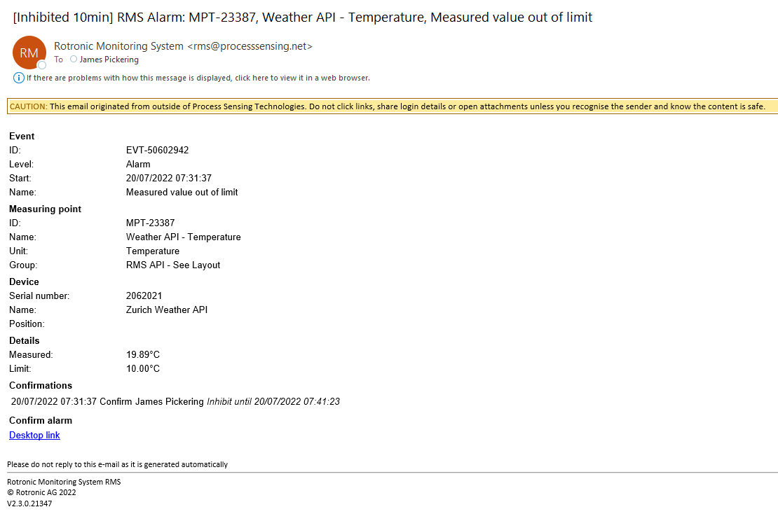 inhibit alarm notifications via chart view 6