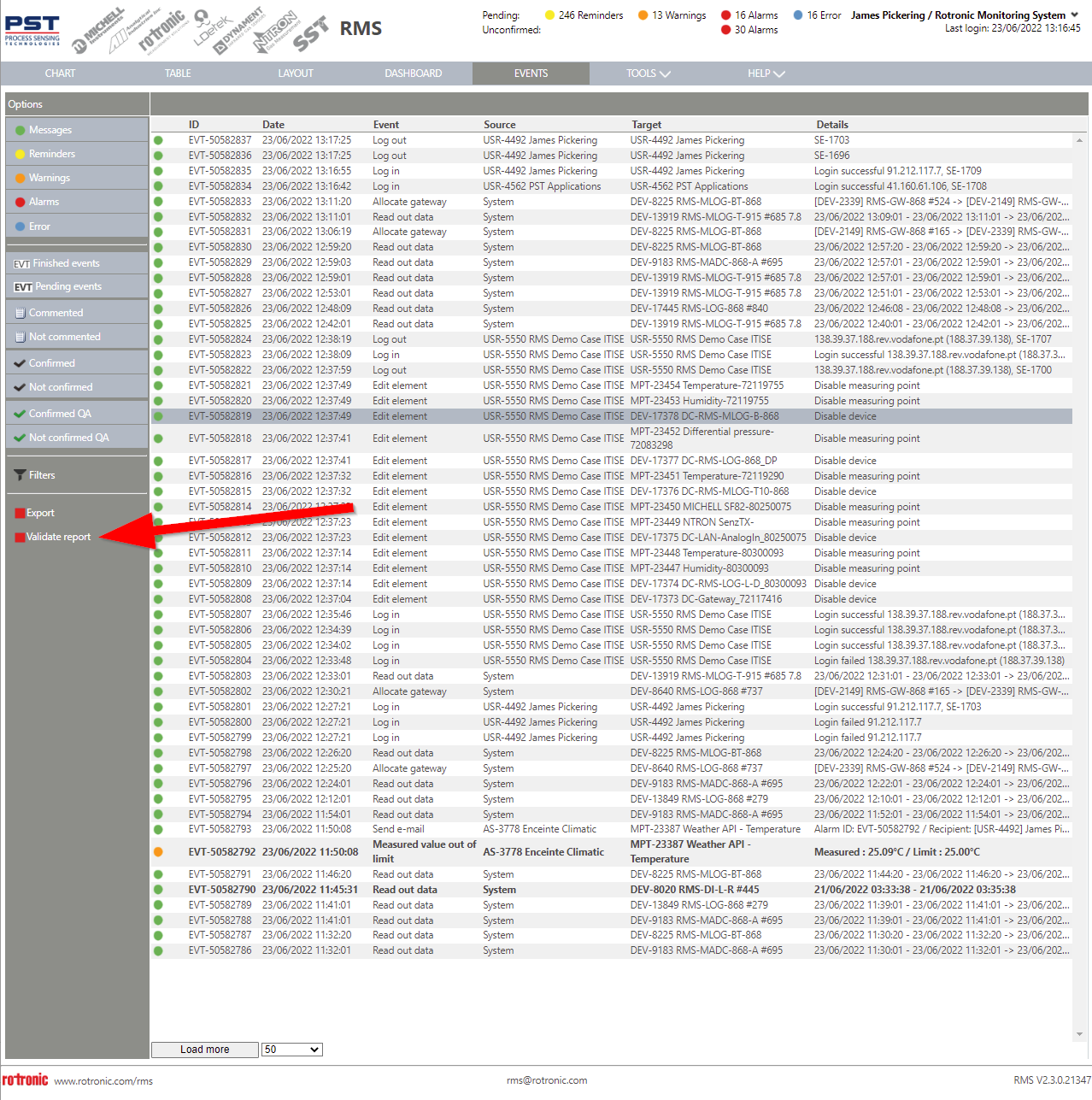 Validate report