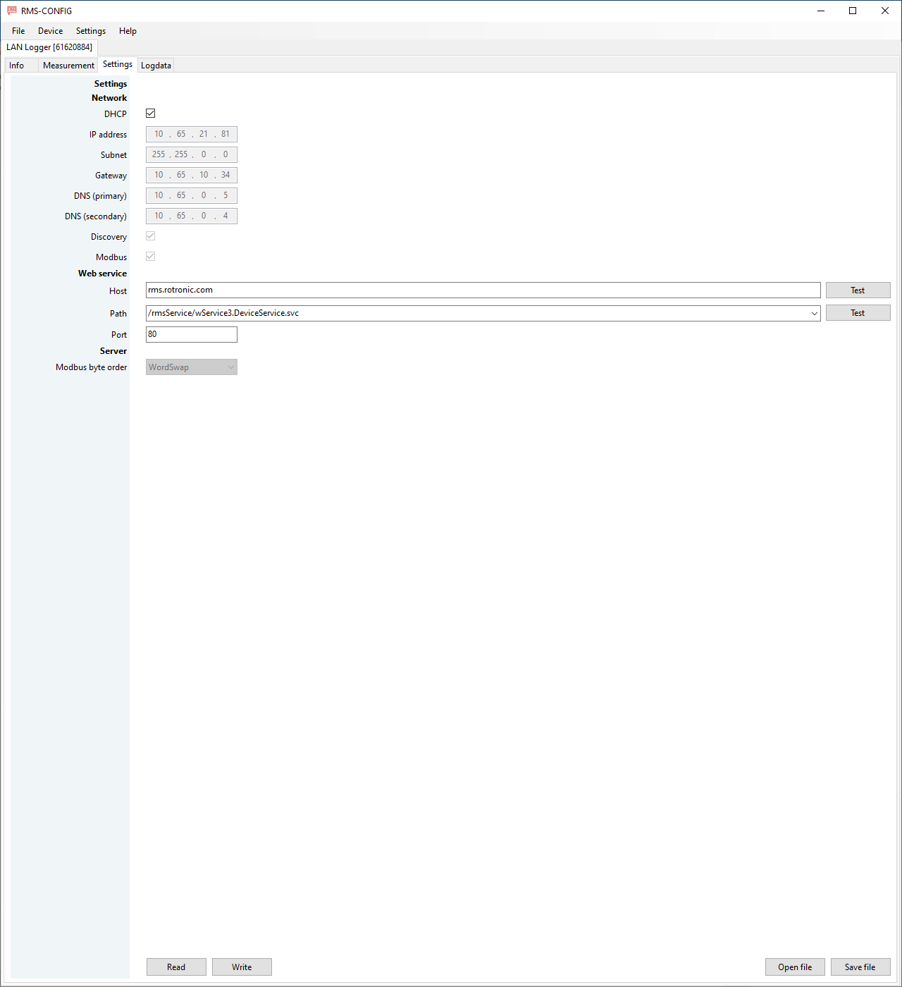 RMS-CONFIG settings
