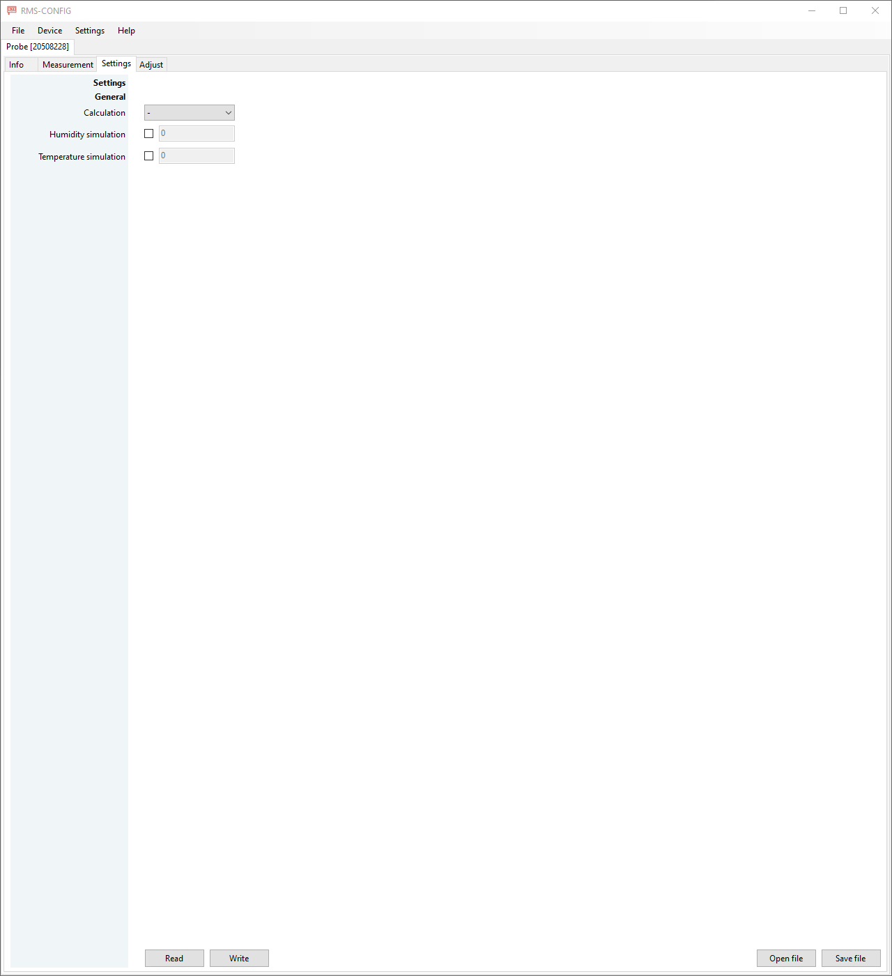 RMS-CONFIG settings probe