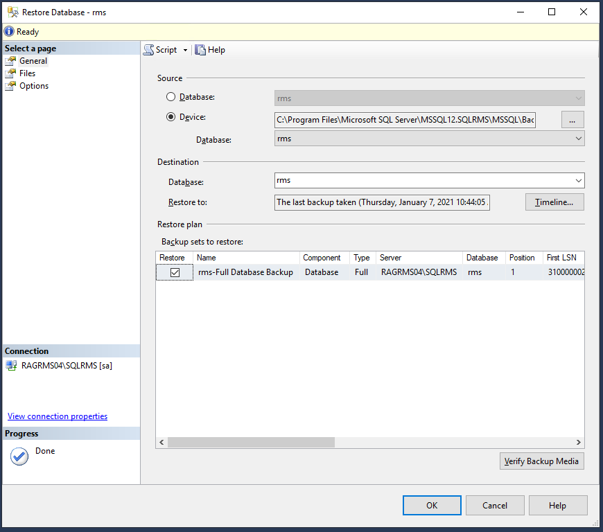 restore db 2
