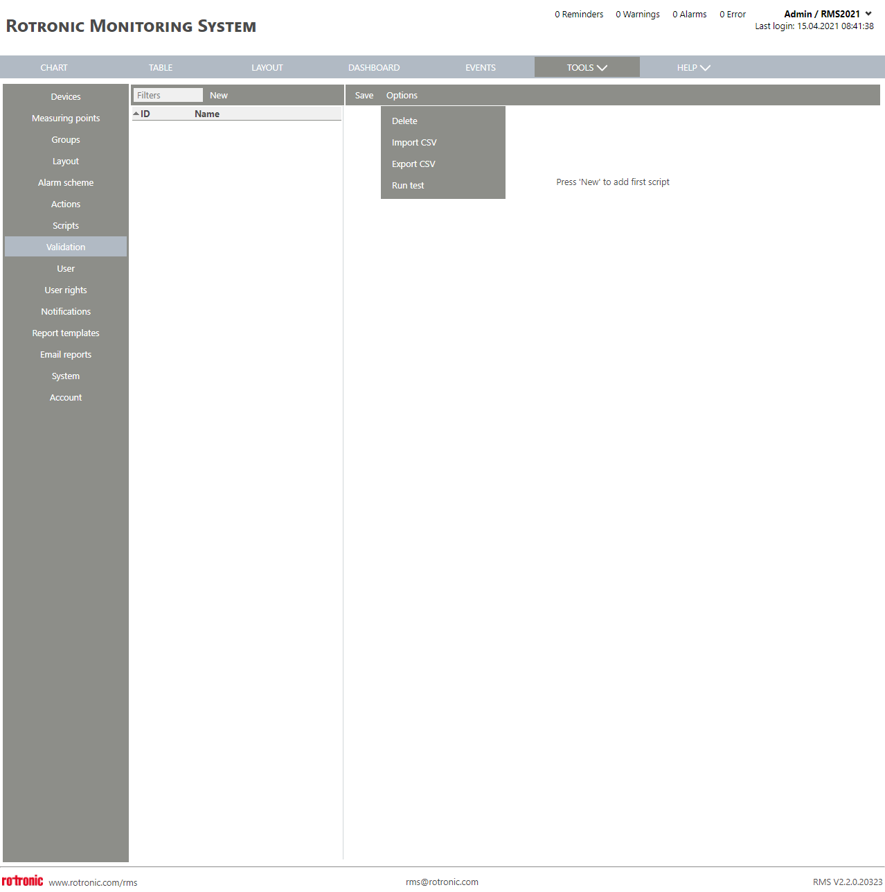 Validation Setup New+Options
