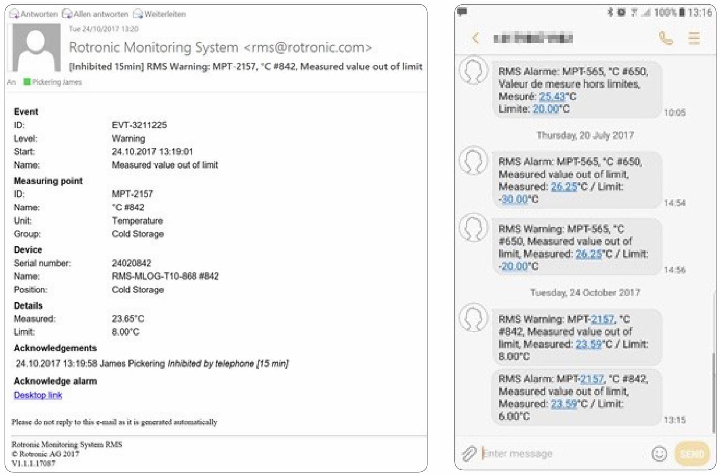 Email and SMS alarm