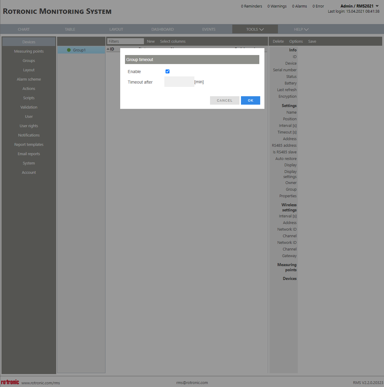 Device New+Options+Group Timeout