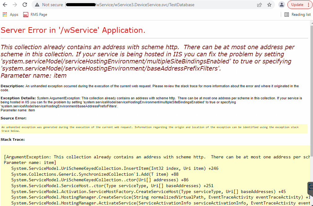 Server Error in wService Application